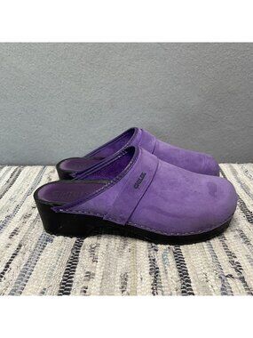 Purple Suede CHILIS Swedish Clogs With Black Wooden Sole Womens EU 38
